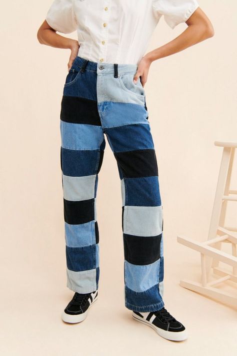 The Ragged Priest Merge Patchwork Dad Jeans Kid Aesthetic, Patchwork Sweater, The Ragged Priest, Ragged Priest, Dad Jeans, Club Kids, Blue Fits, Urban Outfitters, Women Wear