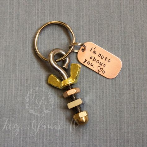 Mens Keyring- Nuts about you Keychain for Him- Manly Man, Nuts, Bolts, Tools, Unique Husband Gift Unique Husband Gifts, ميدالية مفاتيح, Diy Keyring, Surprise Gifts For Him, Thoughtful Gifts For Him, Romantic Gifts For Him, Unique Gifts For Dad, Diy Gifts For Mom, Initial Keychain