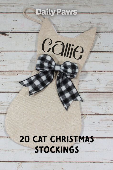 Show your cat how much you love them this Christmas with one of these festive stockings made with felines in mind. #petessentials #petgear #pettoys #treats #dogtoys #cattoys #cattreats #dogtreats #petexperience Cat Stockings Christmas Diy, Diy Pet Christmas Stocking, Christmas Stocking For Cats, Pet Christmas Stockings Diy, Pet Christmas Stocking Pattern, Dog Stockings Christmas Diy, Cat Christmas Stocking Diy, Diy Cat Stocking, Christmas Stockings For Cats