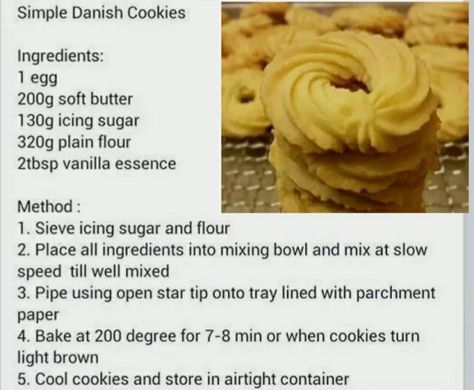 African Cookies Recipes, Danish Cookies Recipe, Klein Koekies Resepte, Danish Butter Cookie Recipe, Danish Biscuits, Danish Butter Cookies Recipe, Butter Cookie Recipe Easy, Danish Cookies, Cookie Recipes Decorating