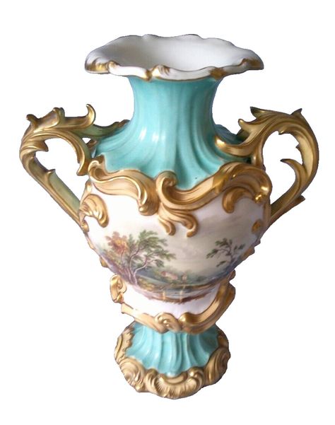 Minton? Rococo Revival Vase Circa 1820 Handpainted Flowers & Castle Scene Unmark Rococo Ceramics, Rococo Vase, Cottagecore Ghibli, Rococo Revival, Ceramics Ideas, Painted Paneling, Rococo Style, The Hand, Rococo