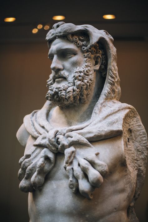 Herakles with skin of Nemean Lion.Killed as one of the 7 Labors. Hercules Statue, Hercules Tattoo, Greek God Tattoo, Nemean Lion, Ancient Greek Sculpture, Statue Tattoo, Greek Mythology Tattoos, Greek Statues, Roman Sculpture