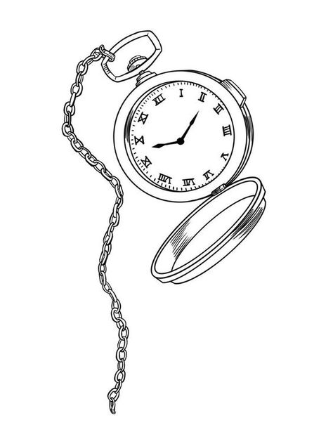 Stopwatch Tattoo, Tattoos Clock, Pocket Tattoo, Tato Jam, Pocket Watch Drawing, Stencil Simple, Tattoos Stencil, Pocket Watch Tattoo Design, Watch Sketch