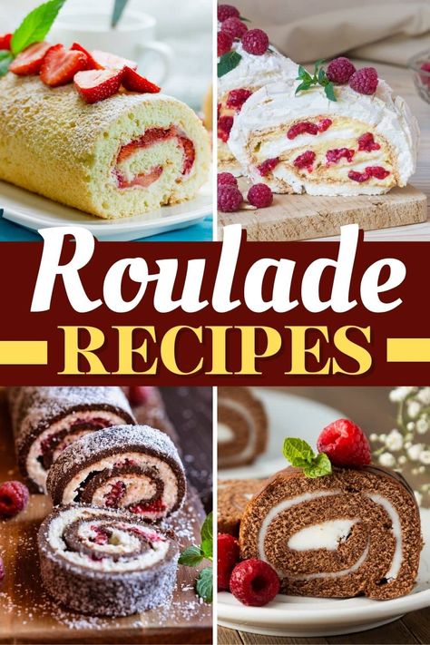 Roulade Cake Recipe, Holiday Swiss Roll Cake, Meringue Roll Cake, Rolled Cake Recipes, Christmas Roulade, Roulade Recipe Desserts, Baking Terms, Raspberry Swiss Roll, Lemon Meringue Roulade