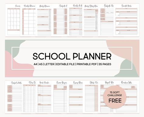 Printable School Planner, Student Organizer, Class Planners and Checklist, Lecture Notes, Daily Study Plan, Grade Tracker, Editable in Canva freedigitalplanner #printablemealplanner #dailyplannerideas. Academic Agenda, High School Planner, Class Planner, Essay Planner, Academic Life, Student Planner Printable, Student Notebooks, Agenda Template, Effective Time Management