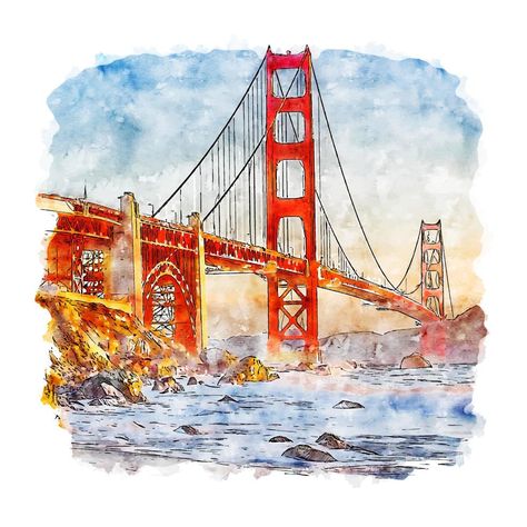 San Francisco California Watercolor sketch hand drawn illustration San Francisco Doodle, San Francisco Drawing, Cityscape Sketch, Watercolor San Francisco, California Watercolor, San Francisco Artwork, San Francisco Graffiti, Watercolor Easy, Drawing Books