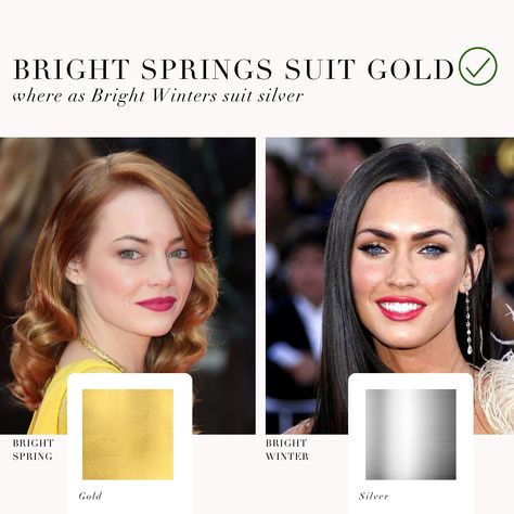 Bright Spring VS Bright Winter comparison 🖤 . #coloranalysis #colouranalysis #brightspring #brightwinter #winterpalette #springpalette #coloranalyst Light Spring Vs Bright Spring, Winter Gold, Clear Spring, Clear Winter, Spring Palette, True Winter, Deep Autumn, Spring Color Palette, Dark Autumn