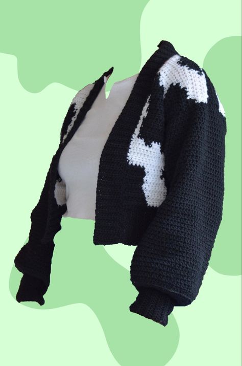 Crochet cardigan with cowprint Crochet Cow Cardigan, Cow Cardigan, Crochet Cow Print, Crochet Cow, Cardigan Pattern, Crochet Cardigan, Cow Print, Crochet Ideas, Free Crochet