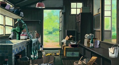 Studio Ghibli | The Kusakabe House - My Neighbor Totoro (1988) Totoro House, Kitchen Vibes, Ghibli Art, My Neighbor Totoro, Hayao Miyazaki, Animation Background, 2d Animation, Environment Design, Anime Life