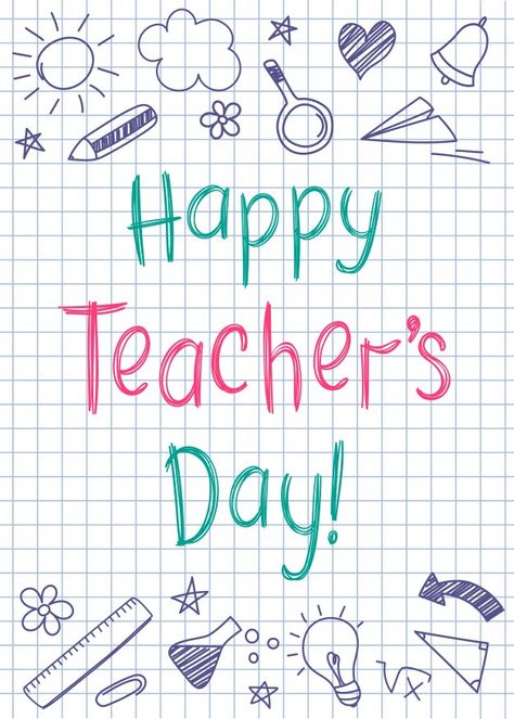 Happy teachers day greeting card on squared copybook sheet in sketchy style with handdrawn stars and hearts. Download for free at freepik.com! #Freepik #vector #holiday #note #drawing #teachersday #teachersday Teachers Day Card Design, Teachers Day Drawing, Note Drawing, Happy Teachers Day Card, Sketchy Style, Teachers Day Poster, Teachers Day Greetings, World Teacher Day, Appreciation Gifts Diy