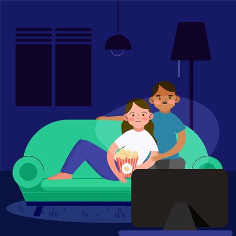 Watching Movie Illustration, Movie At Home, People Design, Watching A Movie, Cat Watch, Vector People, Cartoon People, People Watching, About People