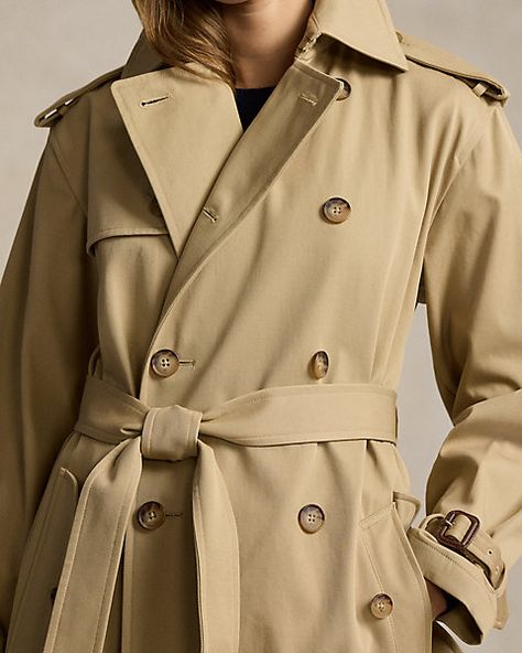 Double-Breasted Twill Trench Coat Solid Double-breasted Gabardine Pea Coat, Beige Double-breasted Gabardine Pea Coat, Burberry Gabardine Trench Coat, Classic Gabardine Outerwear With Double-breasted Fastening, Double-breasted Gabardine Outerwear With Notch Lapel, Double Breasted, Trench Coat, Ralph Lauren, Clothes For Women