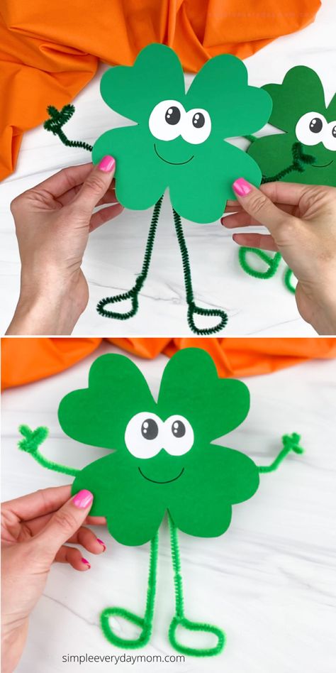 Shamrock Art Preschool, Clover Crafts Preschool, 4 Leaf Clover Craft, March Kindergarten Crafts, St Patrick Day Crafts For Kids, March Crafts For Seniors, March Craft Ideas, Shamrock Crafts For Kids, Shamrock Crafts