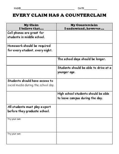 Writing Claims and Counterclaims Paragraph Writing by D Hodgson | TPT Teaching Argumentative Writing, 7th Grade Writing, Middle School Writing Activities, Argument Writing, Teaching High School English, Argumentative Writing, Middle School Writing, Writing Instruction, Social Studies Classroom