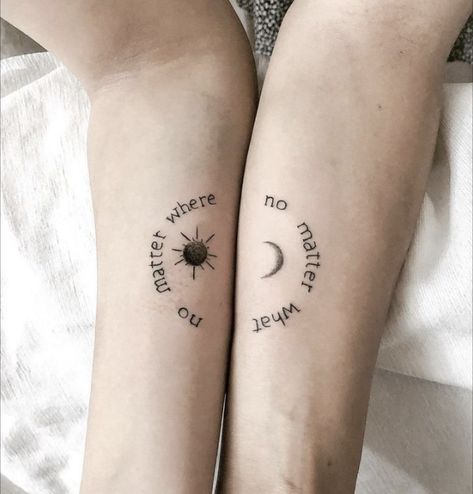 Male Best Friend Tattoo Ideas, Best Friend Sayings Tattoos, Bff Tattoos Long Distance, Small Matching Tattoos For Aunt And Niece, Friendship Tattoos With Meaning, Sister From Another Mister Tattoo, Distance Tattoos Family, Mental Health Tatoos Ideas Matching, Matching Tattoos That Connect