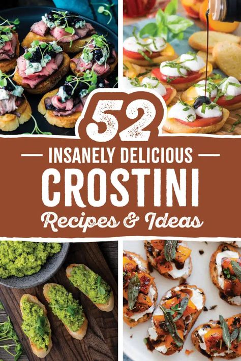 Check out 52 of the best crostini and bruschetta recipes — so you can have easy appetizers for every week of the year! With summer, fall, winter, and spring ideas for toppings and combinations, you’l never get bored with these tasty toasts and canapés! Bruschetta Recipes, Crostini Toppings, Salad Bites, Fancy Appetizer Recipes, Italian Recipes Appetizers, Goat Cheese Crostini, Crostini Appetizers, Christmas Appetizers Easy, Tartlets Recipe