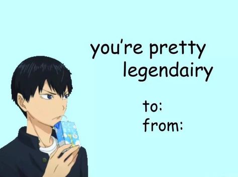 Anime Pick Up Lines, Anime Valentines, Friend Valentine Card, Silly Valentines, Valentines Anime, Vday Cards, Funny Valentines Cards, Anime Decor, Kageyama Tobio