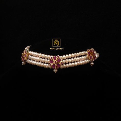 B Sirkar Jewellers, Light Weight Gold Choker Necklace Designs, Navaratna Earrings Gold, Pearl Choker Necklace Indian, Neck Pieces Jewelry, Choker Necklace Designs, Bridal Jewelry Vintage, Choker Designs, Pearl Jewelry Design