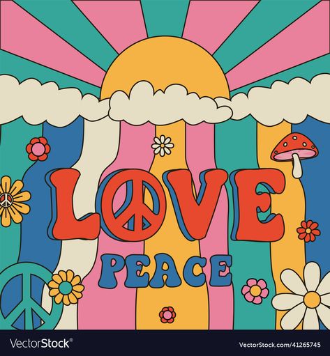 Mundo Hippie, Hippie Posters, Peace Sign Art, Art Hippie, Hippie Flowers, Mixed Media On Canvas, Hippie Art, Love Peace, Free Vector Graphics