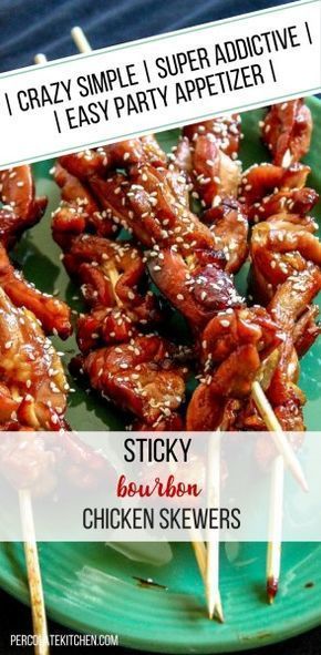 Here's a simple marinade for chicken skewers, making them the perfect easy party appetizer. They're great for a bbq, holiday party, or super bowl party! Bourbon Chicken Skewers, Party Meat, Eggnog Rezept, Superbowl Party Appetizers, Appetizers Appetizers, Marinade For Chicken, Simple Marinade, Holiday Party Appetizers, Crazy Party