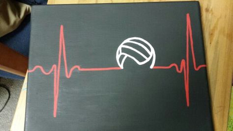 Volleyball heartbeat - canvas painting Volleyball Crafts Diy Gift Ideas, Volleyball Logos, Volleyball Bedroom, Volleyball Heartbeat, Volleyball Room, Volleyball Art, Volleyball Crafts, Volleyball Locker, Volleyball Drawing