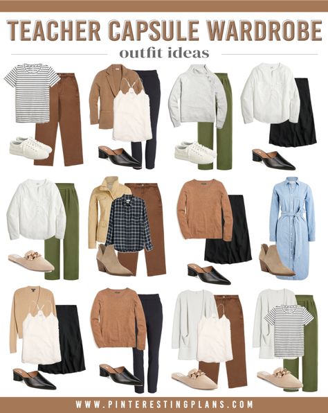 capsule wardrobe for teacher fall outfit ideas 2021 Capsule Wardrobe Teacher, Fall Capsule Wardrobe 2022, Teacher Capsule Wardrobe, Capsule Wardrobe 2022, Workwear Capsule Wardrobe, Cute Teacher Outfits, Workwear Capsule, Business Casual Dress Code, Teacher Outfits Fall