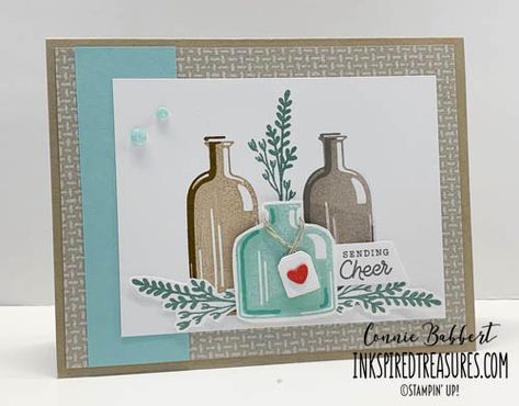 Stampin Up Bottled Happiness Cards, Bottled Happiness Stampin Up Cards, Ringed With Nature, Bottled Happiness, Happy Monday Everyone, Cardmaking Ideas, Stampin Up Catalog, Heart Tag, Vintage Bottle