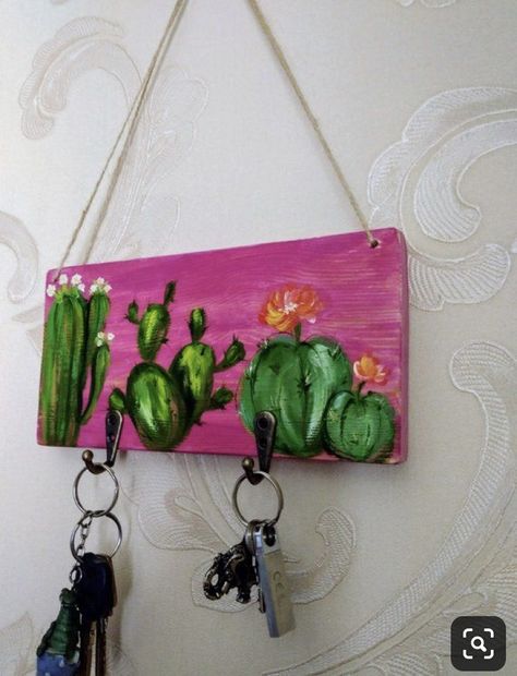 Cactus Kitchen, Paint Keys, Cactus Craft, Key Holder For Wall, Wooden Key Holder, Cactus Diy, Cactus Decor, Wall Key Holder, Cactus Design