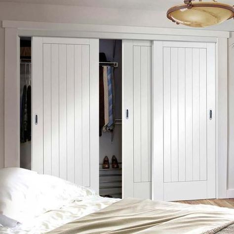 Sliding Door Wardrobe Designs, 3 Door Wardrobe, Bedroom Built In Wardrobe, Wardrobe Door Designs, Sliding Wardrobe Doors, Wardrobe Designs, Flush Doors, Bedroom Closet Design, Door Wardrobe