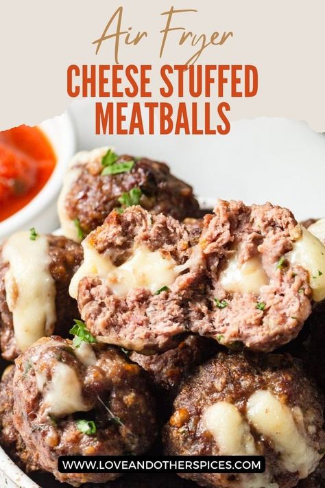 Beef Spices, Air Fryer Cheese, Air Fryer Meatballs, Stuffed Meatballs, Cheesy Meatballs, Cheese Stuffed Meatballs, Chicken Meatball Recipes, Air Fryer Oven Recipes, Easy Air Fryer