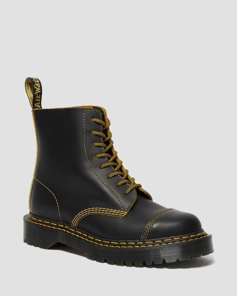 1460 PASCAL BEX DOUBLE STITCH LEATHER BOOTS | Dr. Martens Yellow Stitch, Dr Martens 1460 Pascal, Red Earth, Black Dr Martens, Mens Leather Boots, Dr Martens Black, Double Stitch, 60th Anniversary, Leather Chelsea Boots