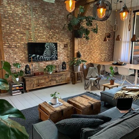 Vi Brick Wall Living Room, Brick Apartment, Brick Living Room, Brick Interior Wall, Brick Interior, Loft Decor, Industrial Interior Design, Living Room Loft, Brick Wall