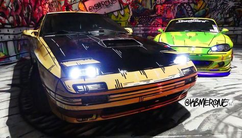 Self-taught artist kbmerone uses spray paint and an incredible talent to create one-off, manga-inspired vehicles. Initial D Manga, Manga Style Art, Car Show Girls, Car Paint Jobs, Initial D, Blue Anime, Automotive Paint, Comic Book Style, Car Paint