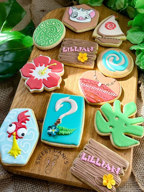 Decorated sugar cookies • Birthday Cookies Moana Birthday Cookies Decorated, Moana Decorated Cookies, Moana Sugar Cookies Decorated, Moana Cookies Decorated, Moana Sugar Cookies, Moana Food, Moana Cookies, Moana Birthday Cake, Moana Birthday Party Theme