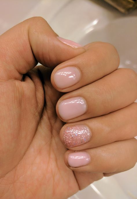 Blush pink glitter gel shellac nails Gel Shellac Nails, Pink Wedding Nails, Bridesmaids Nails, Wedding Nails Glitter, Spring Nail Colors, Her Nails, Super Nails, Shellac Nails, Nails Gel