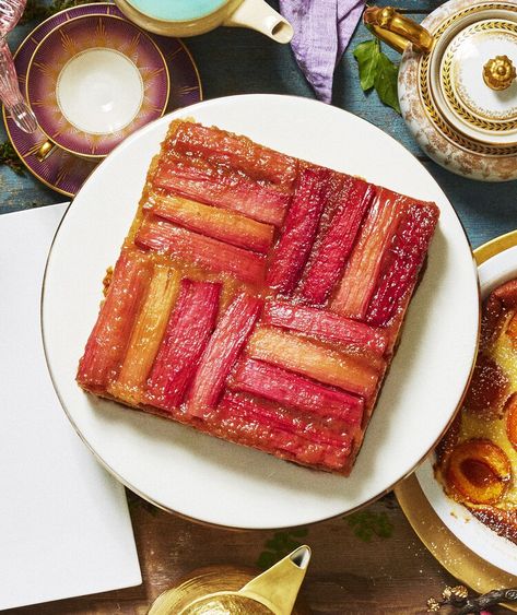 3 Easy Rhubarb Desserts You'll Want to Make Every Day This Spring — Real Simple Rhubarb Uses, Rhubarb Desserts Recipes, Rhubarb Upside Down Cake, Rhubarb Desserts, Rhubarb Recipes, Köstliche Desserts, Vanilla Yogurt, Upside Down Cake, Strawberry Ice Cream