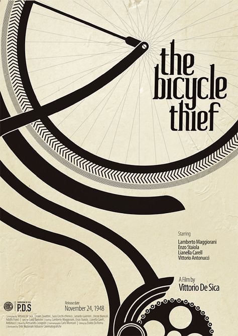 The Bicycle Thief ~I saw this movie and it's a tear jerker. Herb Lubalin, Poster Graphic, Bike Poster, Design Illustrations, Design Editorial, Poster Ads, Bicycle Art, Bike Art, Film Posters