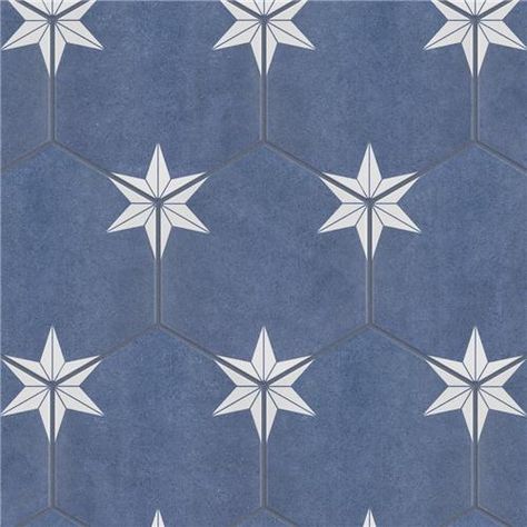 Blue Hexagon Tile, Affinity Tile, Hexagon Floor, Fireplace Facade, Patterned Wall, Triangular Pattern, Merola Tile, Porcelain Floor, Hexagon Tiles