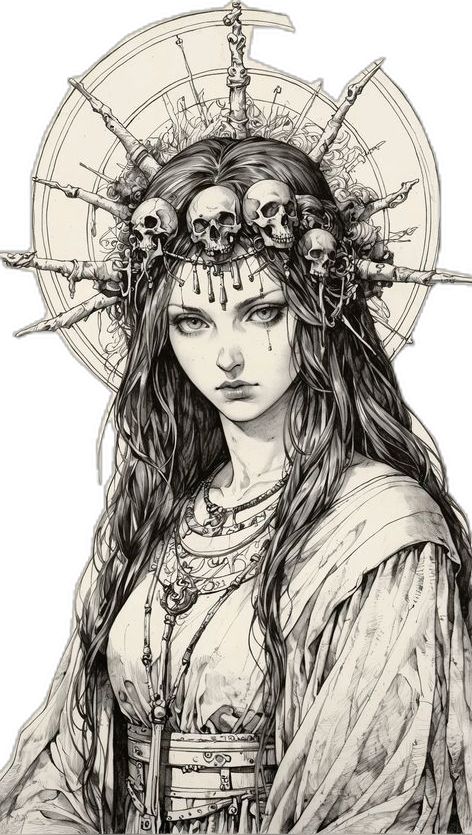 Persephone Drawing Sketch, Norse Art Drawings, Passed Out Pose Reference, Dark Ages Tattoo, Gothic Sketches Drawing, Dark Fantasy Sketch, Hecate Drawing, Dark Fairy Drawing, Gothic Sketches