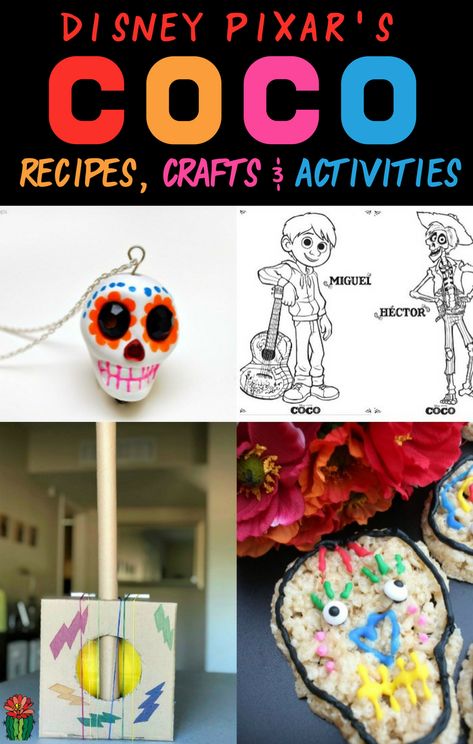 Ready to enjoy Disney Pixar's Coco at home with friends and family? How about having a fun movie night or themed party with these Coco ideas including recipes, crafts, and activities! #Disney #CocoMovie #KidParty #kidcraft Coco Movie Night, Pixar Crafts, Disney Activities For Kids, Coco Film, Disney Nights, Disney Crafts For Kids, Disney Activities, Movie Crafts, Disney Movie Night