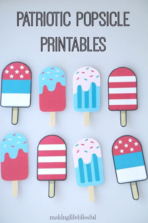 Patriotic Popsicle Printable for 4th of July or Memorial Day | Etsy Memorial Day Crafts For Kids, 4th Of July Preschool, Popsicle Printable, Popsicle Garland, Memorial Day Crafts, Printable Garland, Summer Crafts For Toddlers, American Party, Memory Game