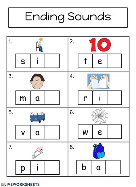 Ending Sounds Worksheets, Sounds Worksheet, Jolly Phonics Activities, Sounds Activities, Sound Activities, Preschool Phonics, Worksheet Kindergarten, Ending Sounds, Materi Bahasa Inggris