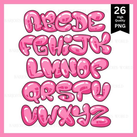 Fancy Bubble Letters, Cute Bubble Letter Fonts To Draw, Painting Fonts Letters, Girly Bubble Letter Fonts, Pink Bubble Letters, Bubble Fonts Alphabet Graffiti, Cute Bubble Letters, Fun Fonts To Draw, Bubble Letters Designs