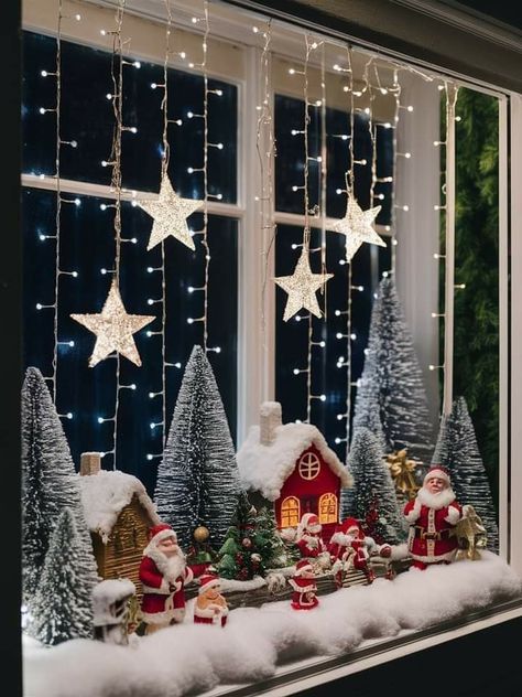 Christmas Candle Decorations, Christmas Window Decorations, Christmas Village Display, Easy Christmas Decorations, Christmas Themes Decorations, Christmas Window, Christmas Crafts Decorations, Magical Christmas, Christmas Deco