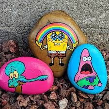 Spongebob Rock Painting, Surprised Patrick, Downtown Tucson, Spongebob Cartoon, Instagram Carousel, Happy Stones, Cartoon Painting, Spongebob Memes, Kindness Rocks