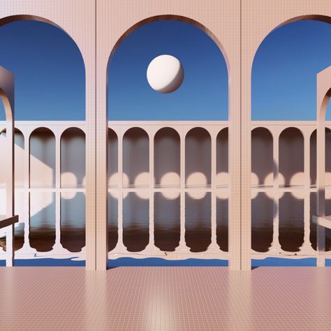 Alexis Christodoulou creates dream-like architectural spaces for Instagram Modernist Interior, 3d Interior Design, Architecture 3d, Feature Tiles, Style Deco, 3d Artist, Architectural Inspiration, Postmodernism, 3d Design