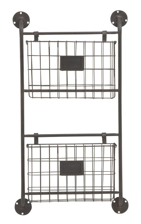 Make your favourite wall functional as well as decorative by mounting this metal wall storage rack there. It is made of quality supplies and will last in prime condition for the coming years. This 2 tier wall storage rack will offer a smart way to store your essentials. They have mesh baskets which can be used to keep items like papers, books or files. Ideal for living room, study or kitchen. You can also use this wall storage rack in the outdoors, make it a part of your veranda or garden are... Organizing With Baskets, Magazine Wall, Metal Storage Racks, Basket Wall Decor, Wall Basket, Metal Magazine, Industrial Wall, Wall Racks, Industrial Metal