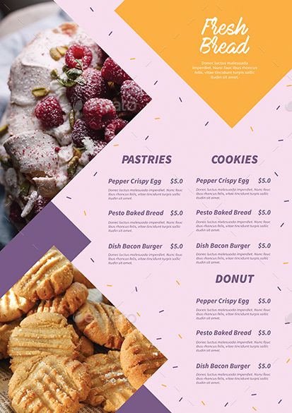 Bakery Menu Flyer Preview - GraphicRiver Bakery Flyer, Bake Sale Flyer, Menu Flyer, Bakery Menu, Bacon Burger, Bake Sale, Bread Baking, Pesto, Donuts