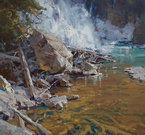 Scott Christensen, Large Waterfall, Painting Abstract Landscape, Waterfall Paintings, Waterfall Landscape, Landscape Sketch, Pastel Landscape, Water Art, Landscape Artwork