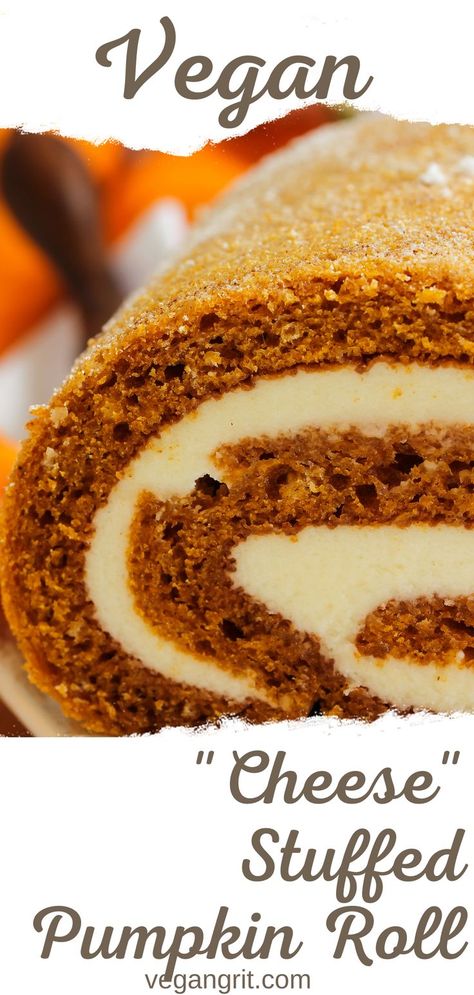 Pumpkin Roll Vegan, Vegan Gluten Free Pumpkin Roll, Vegan Cake Roll Recipes, Vegan Cake Roll, Halloween Vegan Desserts, Vegan Cream Cheese Desserts, Vegan Pumpkin Roll Recipe, Pumpkin Filling Recipes, Pumpkin Roll With Cream Cheese Filling